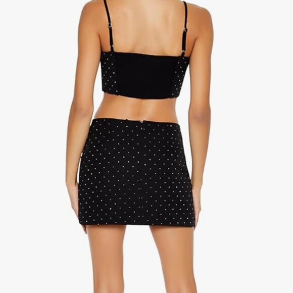 NWT Forever 21 Rhinestone Cropped Cami & Mini Skirt Set Black M - Picture 2 of 5